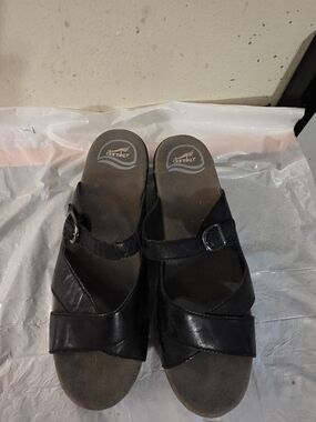 Dansko Black Leather Slide Sandals